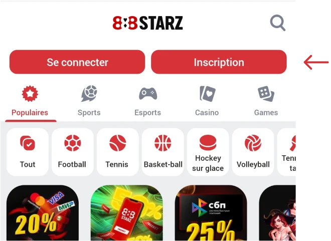 Appuyez sur le bouton vert S'inscrire 888starz Apk Burkina Faso