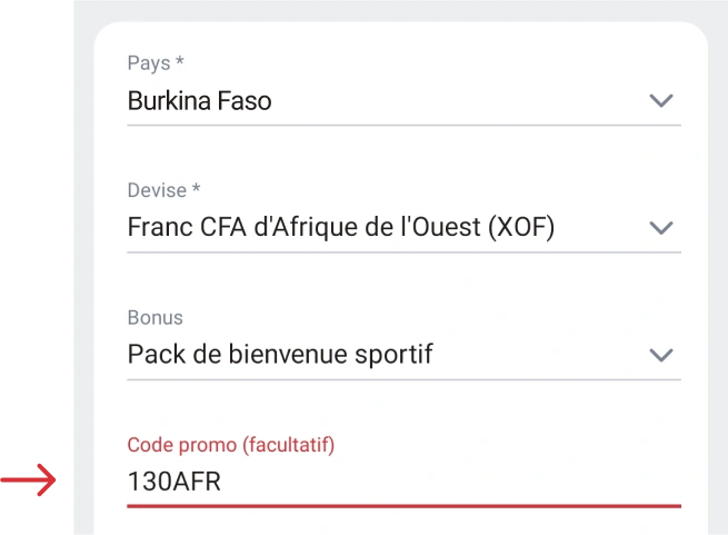 Saisie du coupon 888starz Apk Burkina Faso